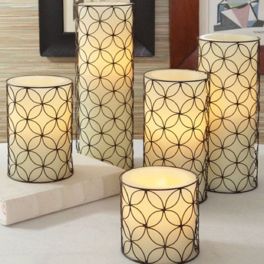Ivory Pillar Candle with Metal Lattice Holder